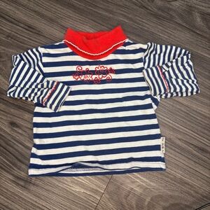Vintage Gymboree Striped Blue and White Long Sleeve Shirt with Red Turtleneck